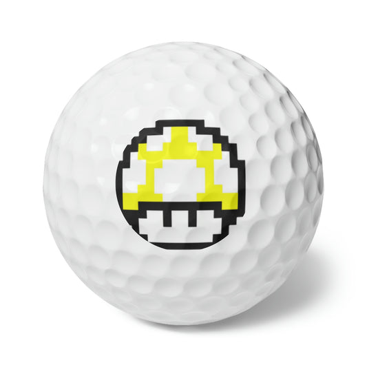 Yellow Mushroom 8 Bit Style Golf Balls, 6pcs