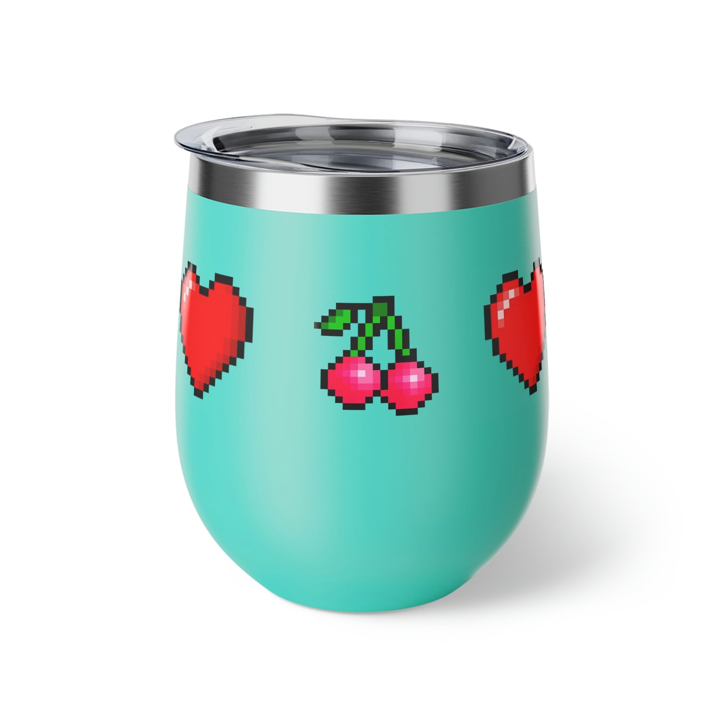 Hearts and Cherries 8 Bit Style Copper Vacuum Insulated Cup, 12oz