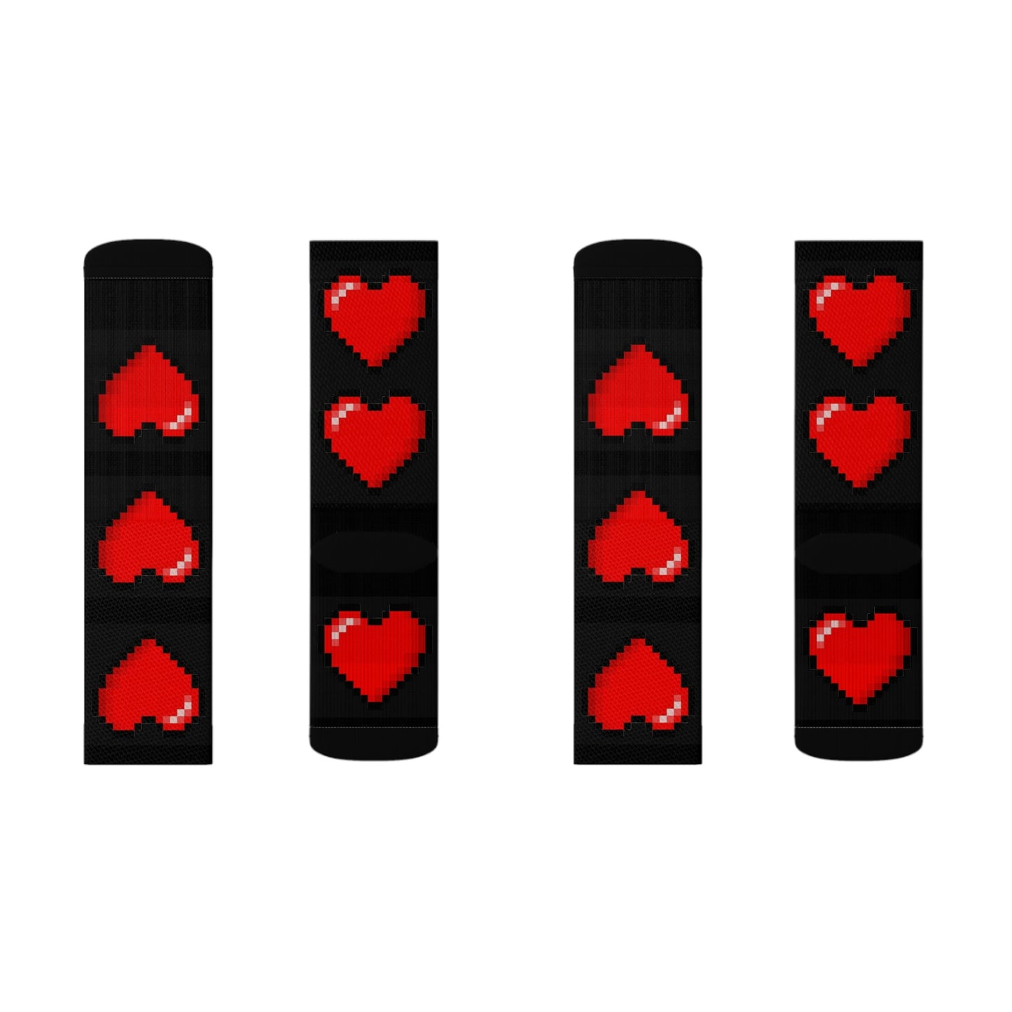 Hearts 8 Bit Style Sublimation Black Socks