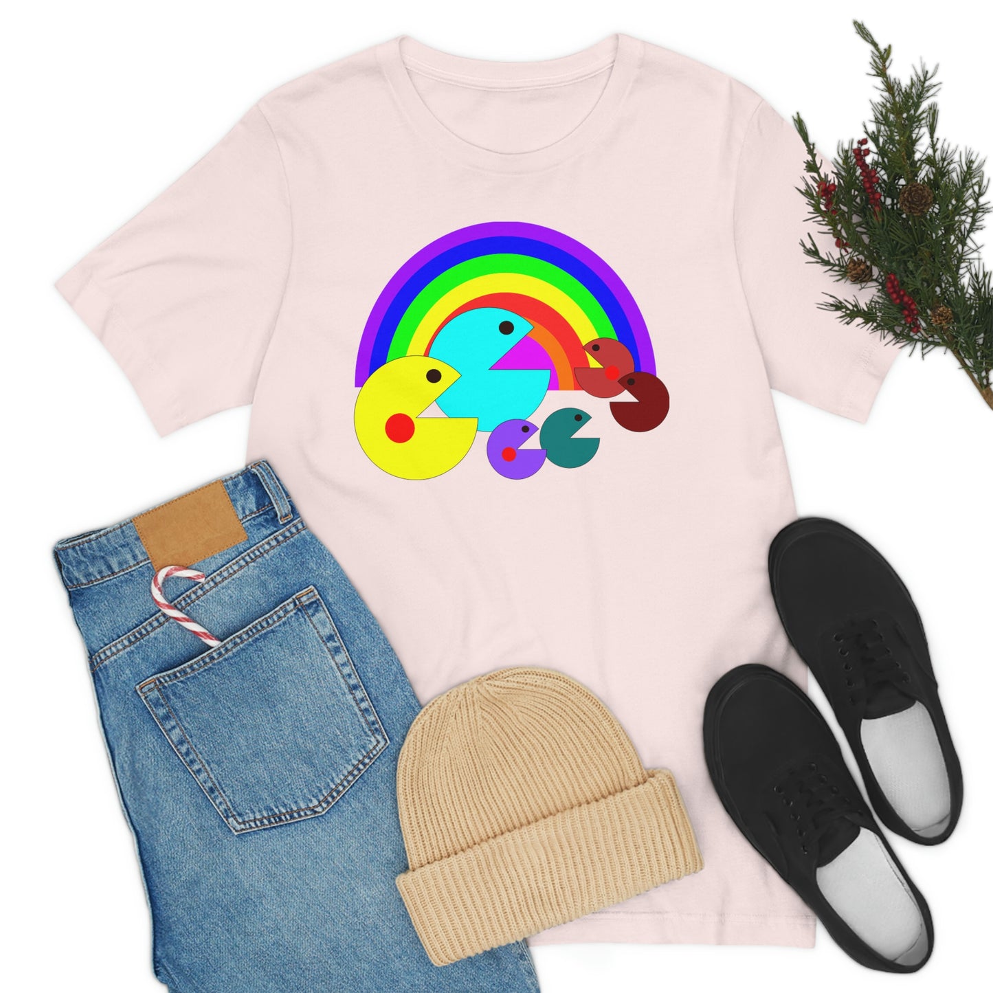 Pac Man Style Rainbow Unisex Jersey Short Sleeve Tee