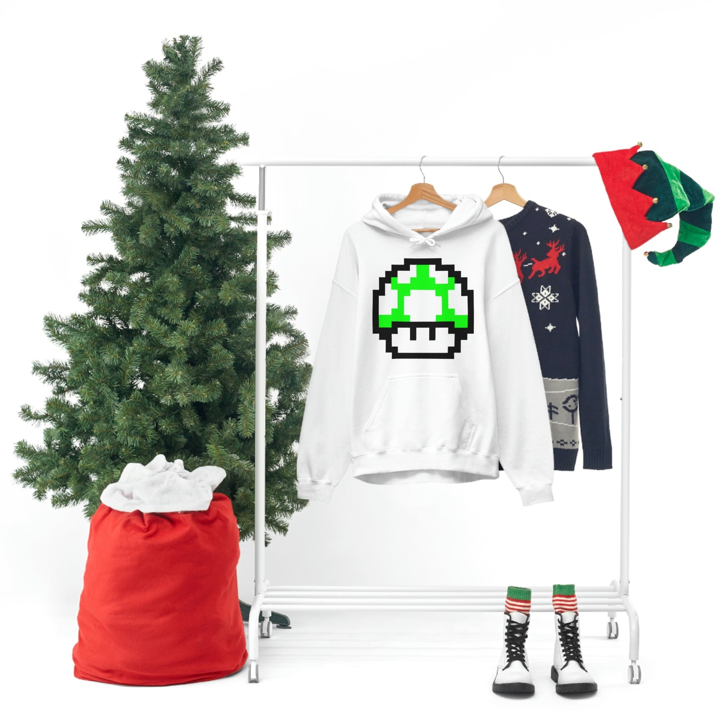 Mushroom 1UP 8 Bit Retro Style Unisex Hooded Sweatshirt