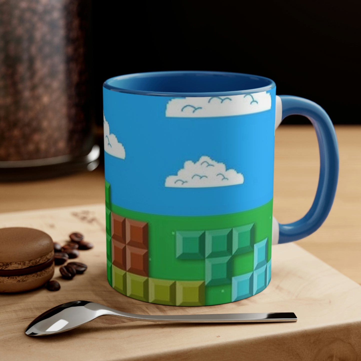 Video Game Tetris Style Scenic Background Accent Coffee Mug, 11oz