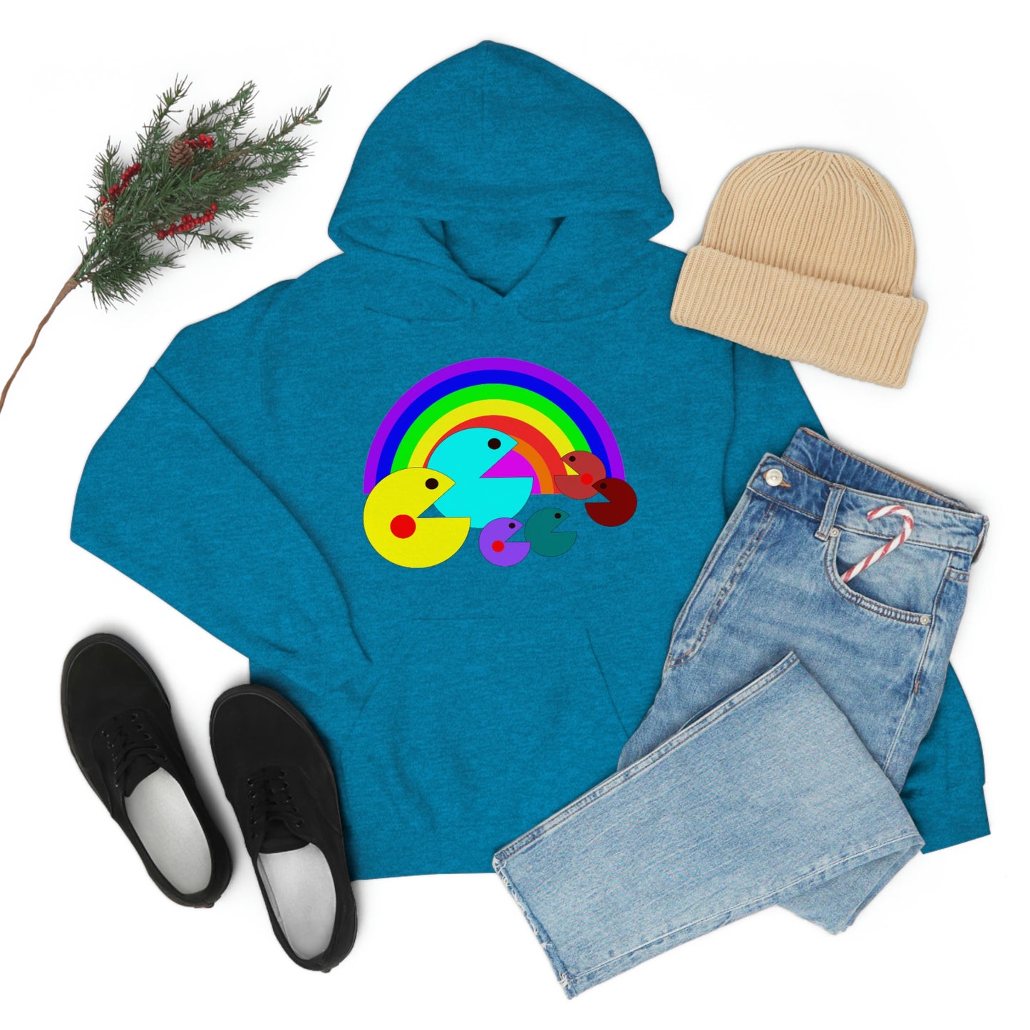 Pac Man Style Ranbow Unisex Hooded Sweatshirt