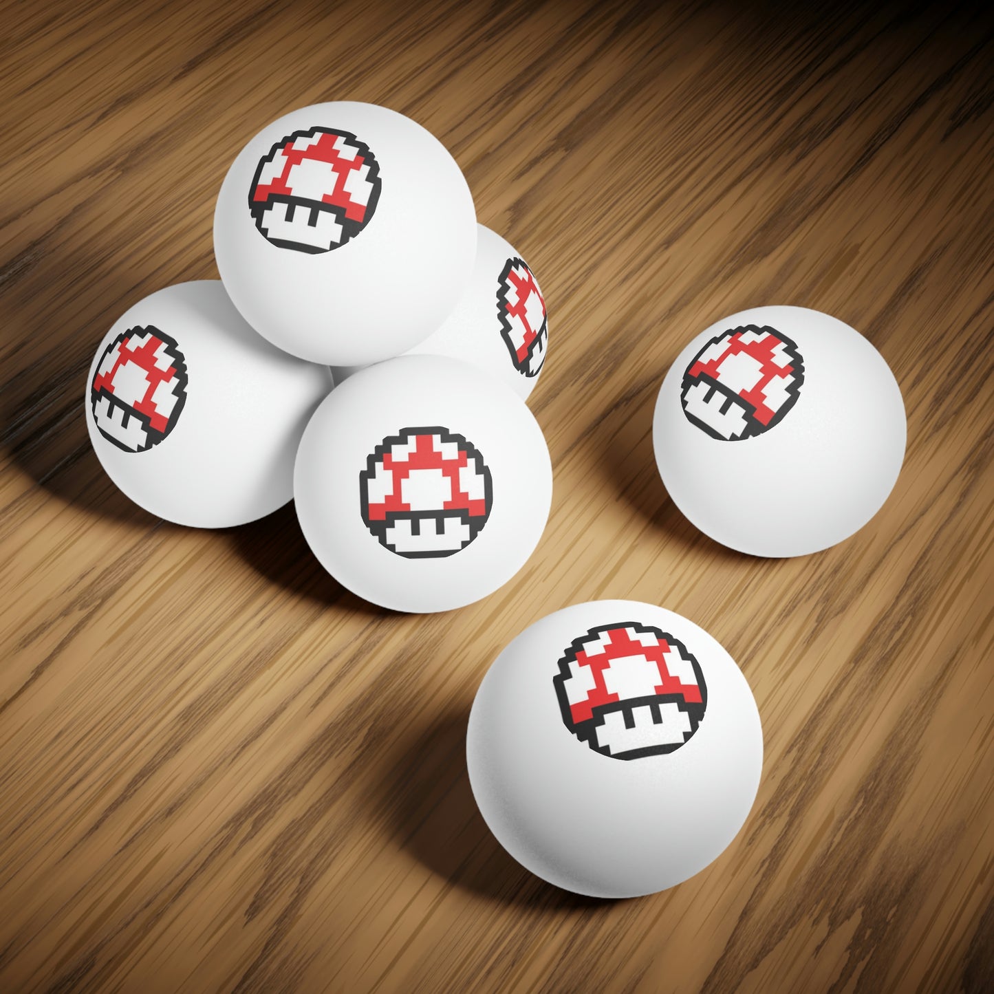 Red Mushroom 8 Bit Style Ping Pong Balls, 6 pcs