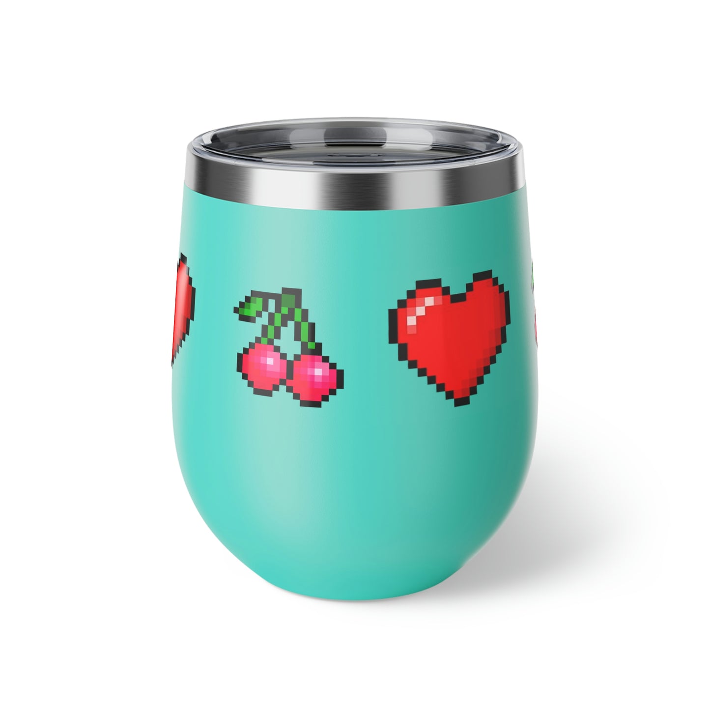 Hearts and Cherries 8 Bit Style Copper Vacuum Insulated Cup, 12oz