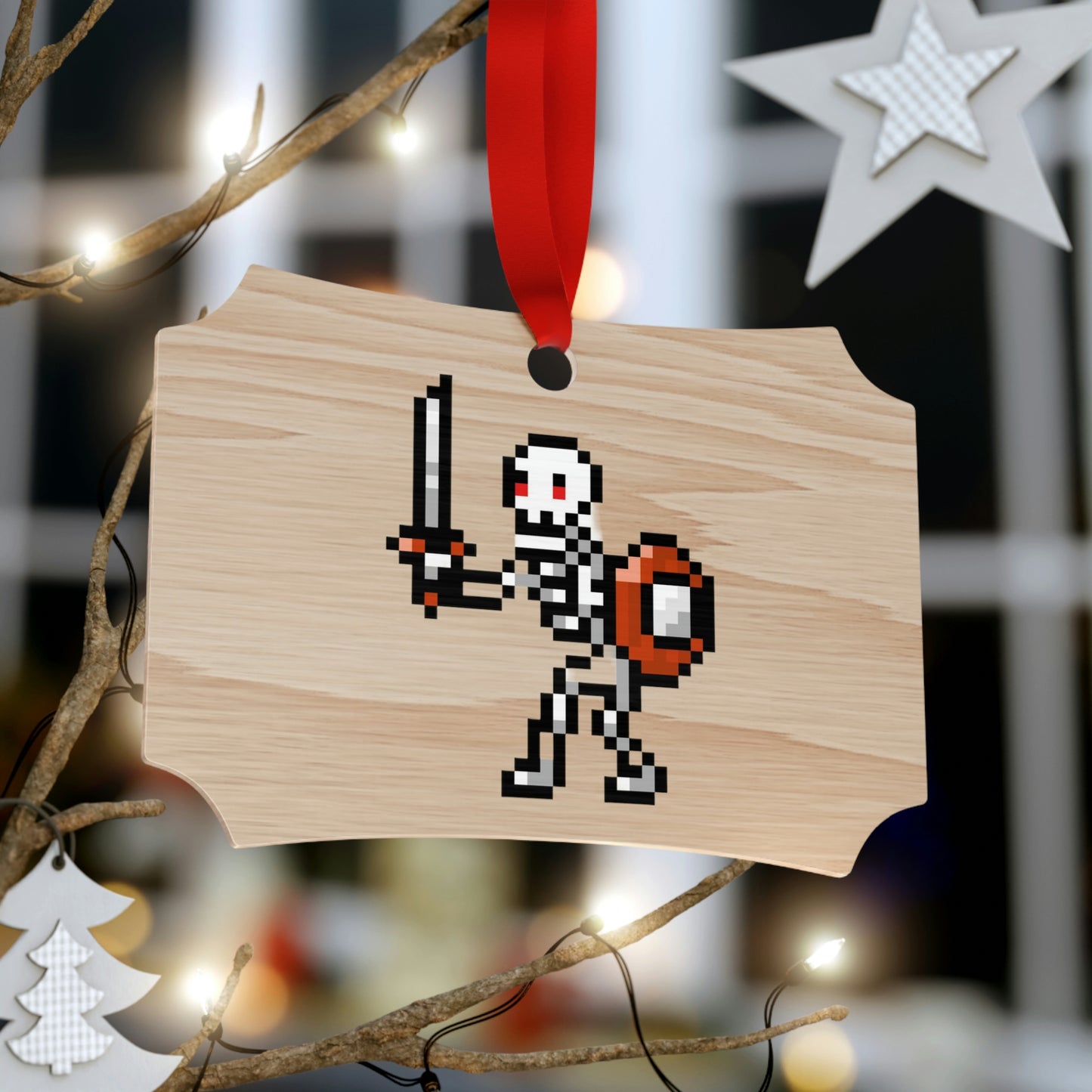 Skeleton 8 Bit Retro Style Wooden Christmas Ornaments