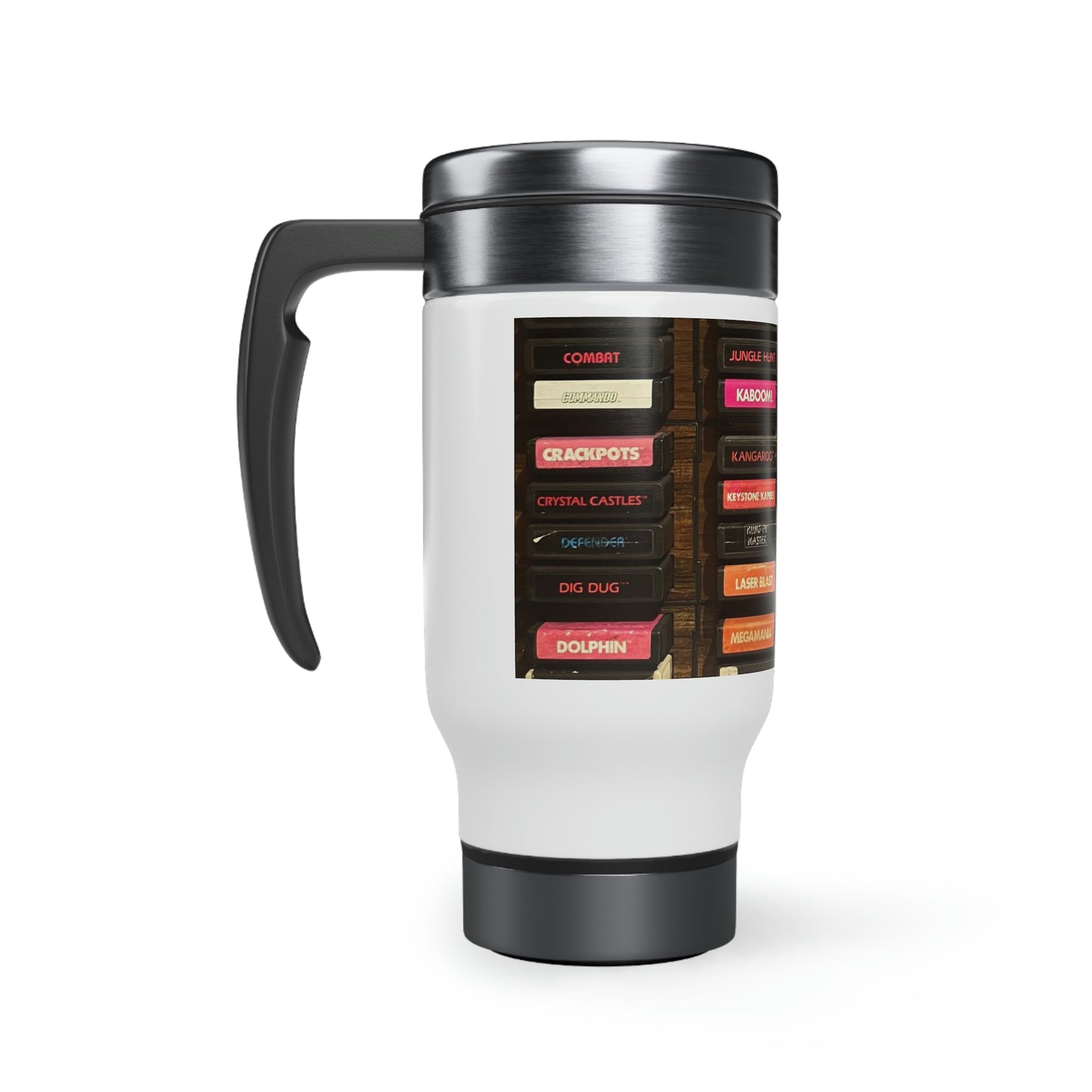 Atari 2600 Cartridges Travel Mug with Handle, 14oz