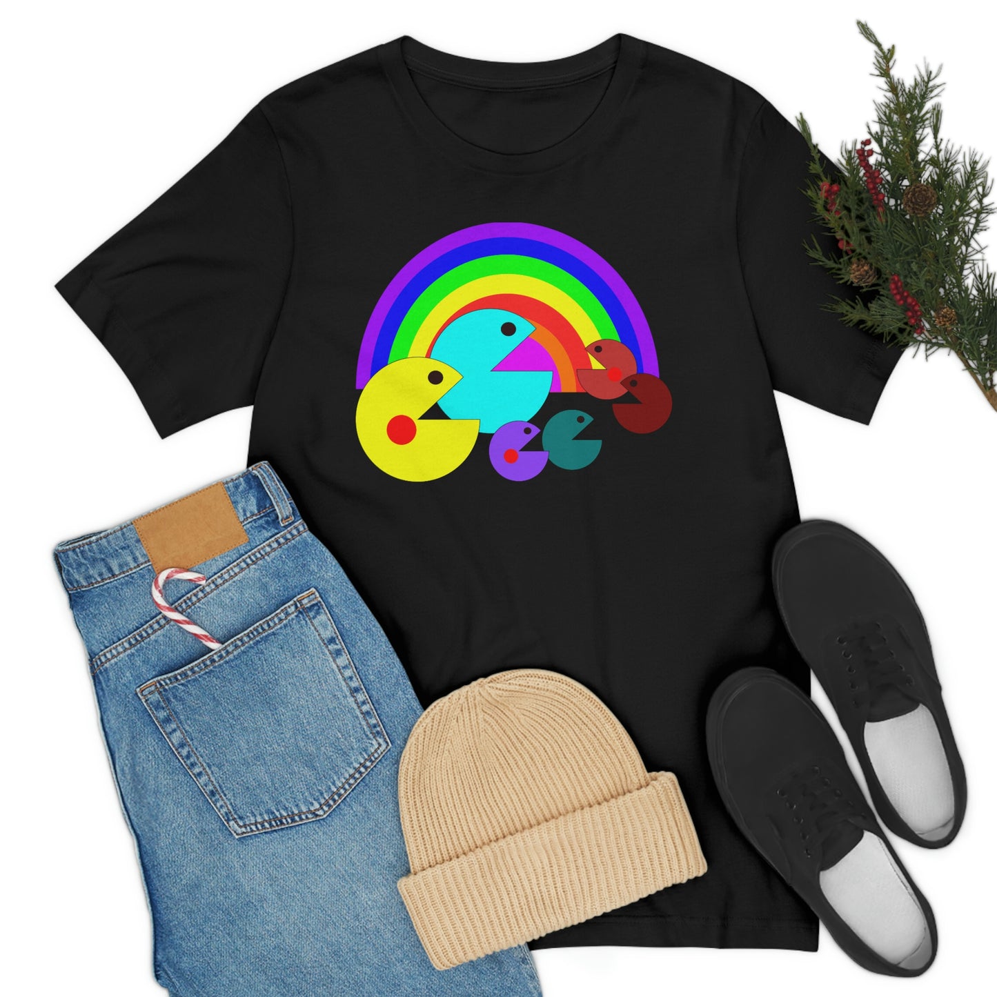 Pac Man Style Rainbow Unisex Jersey Short Sleeve Tee