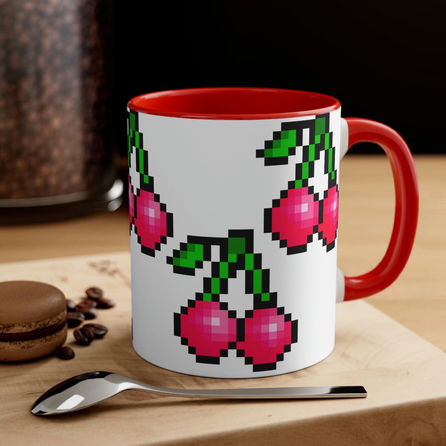 Retro 8 Bit Cherries Accent Coffee Mug, 11oz