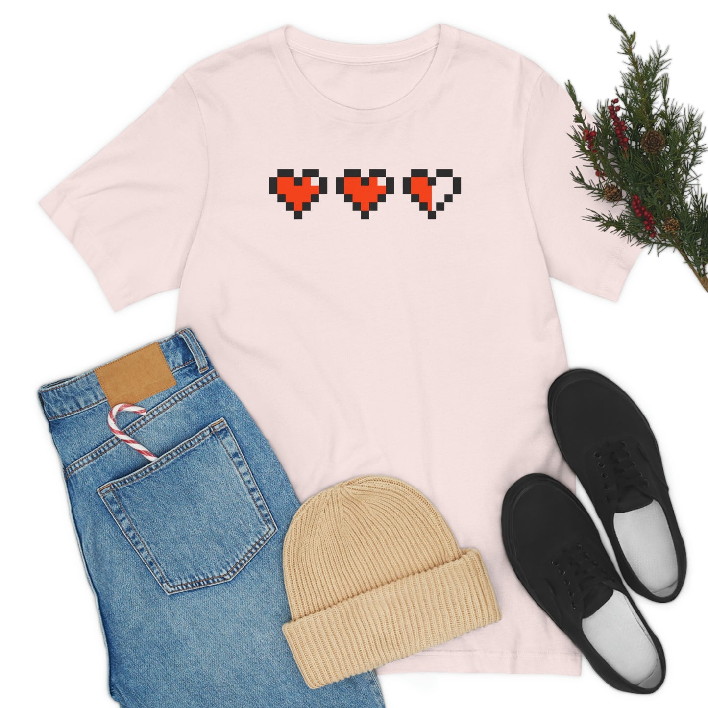 Hearts 2 1/2 8 Bit Style Unisex Jersey Short Sleeve Tee