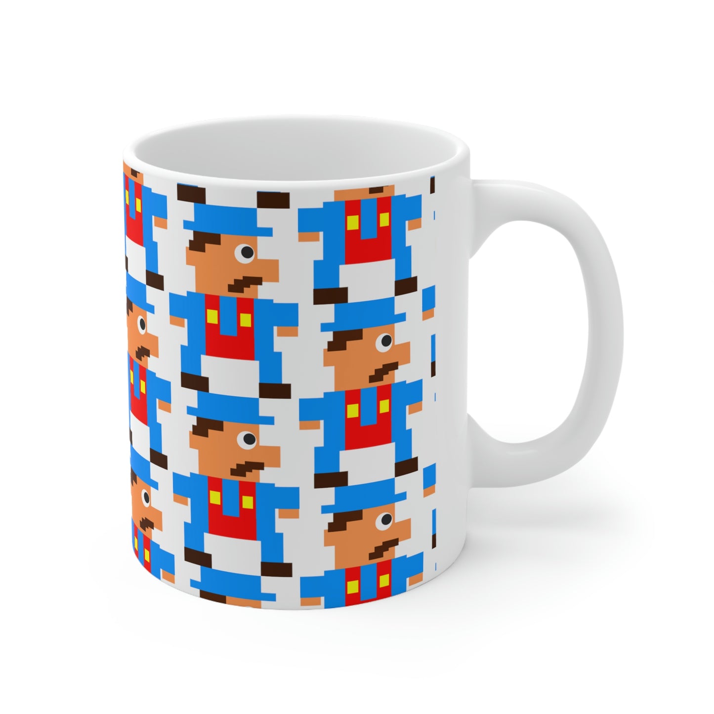 Video Game Style Blue 8 Bit Character Ceramic Mug 11oz