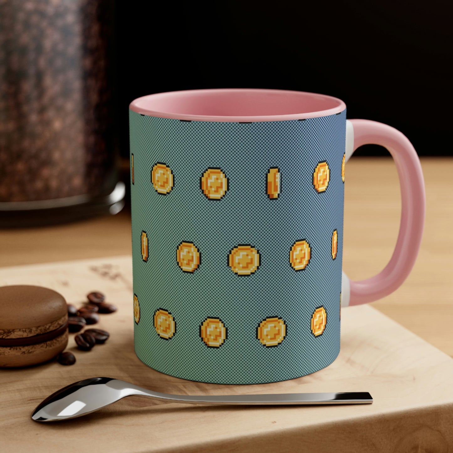 Video Game Style Retro Coins Accent Coffee Mug, 11oz