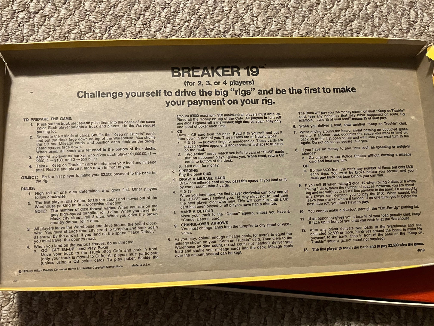 Breaker 19 The CB Truckers Game 1976 Vintage Board Game