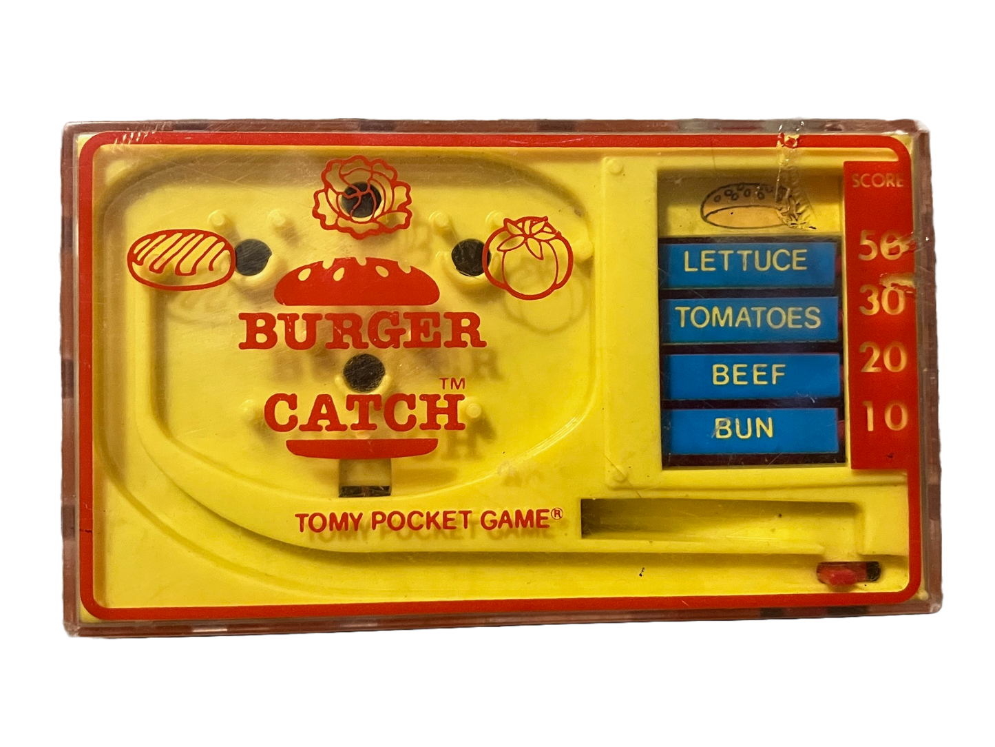 Burger Catch Handheld Game. Tomy Pocket.