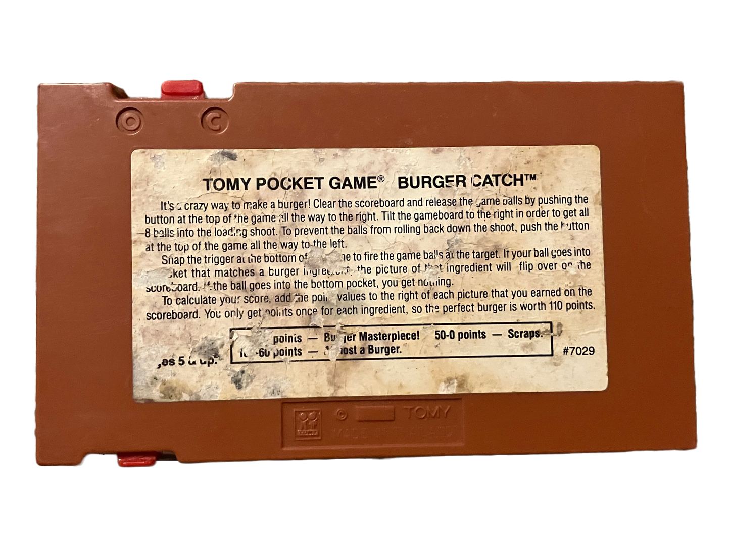 Burger Catch Handheld Game. Tomy Pocket.