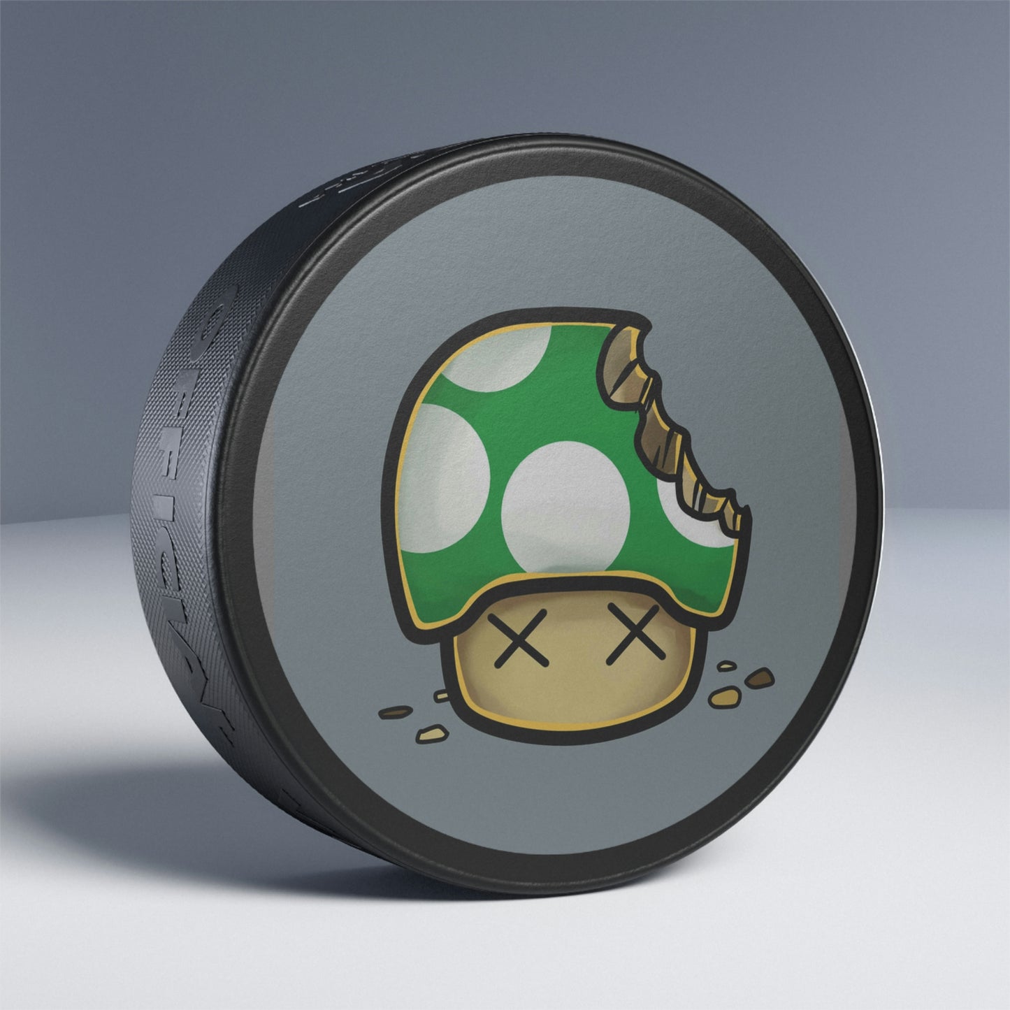 Bitten Mushroom Video Game Style Hockey Puck