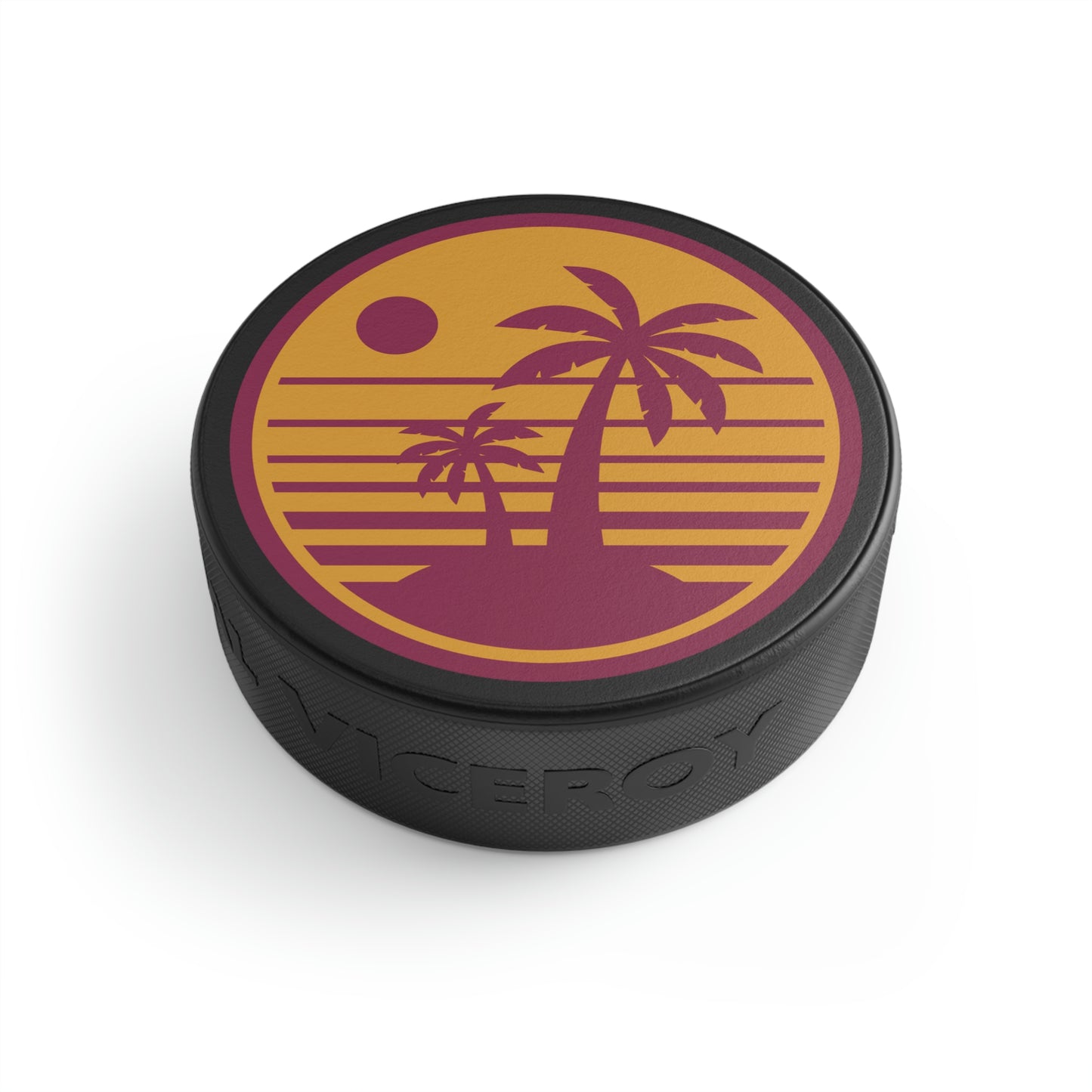 Retro Sunset Beach Hockey Puck