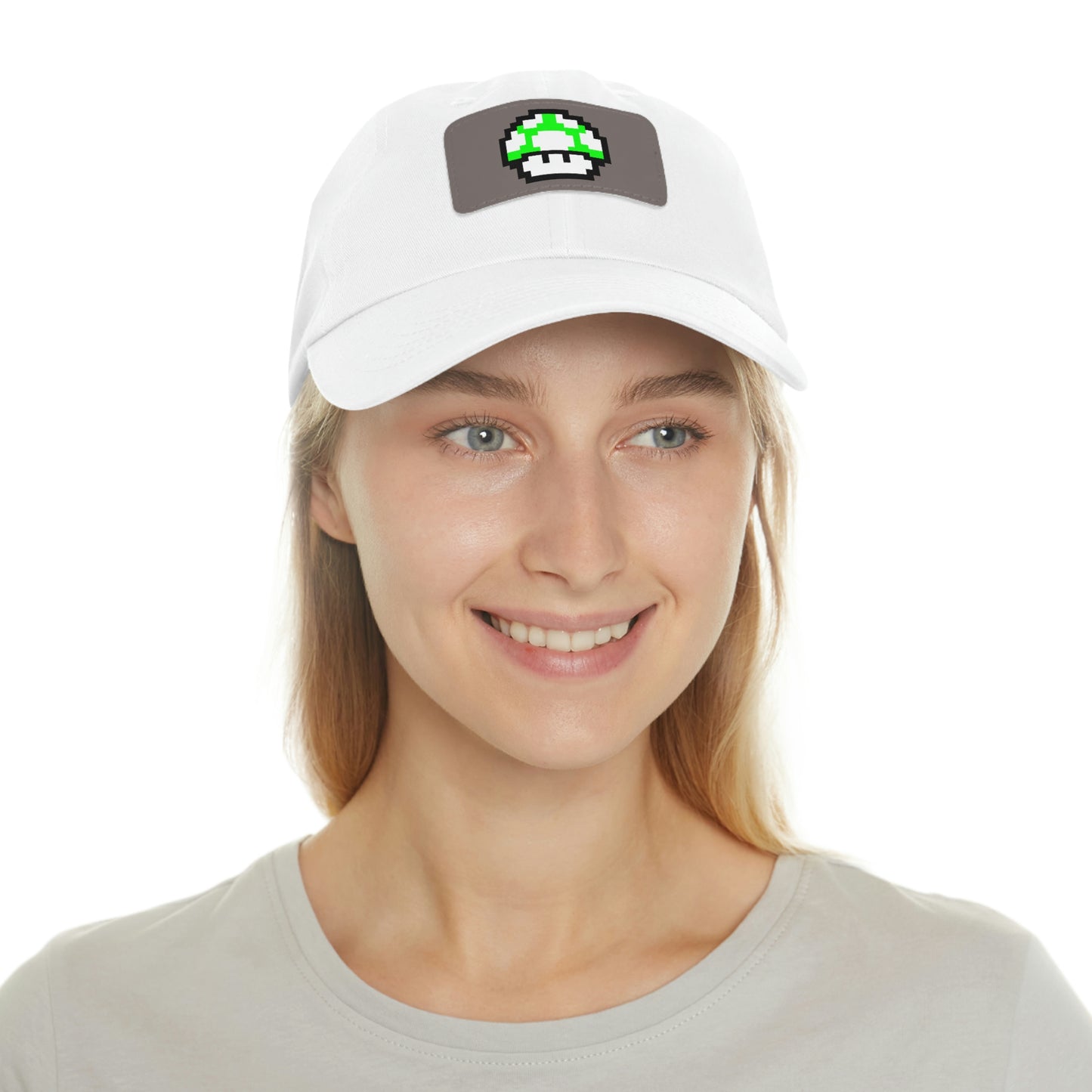 Mushroom 1 UP 8 Bit Style Dad Hat with Leather Patch