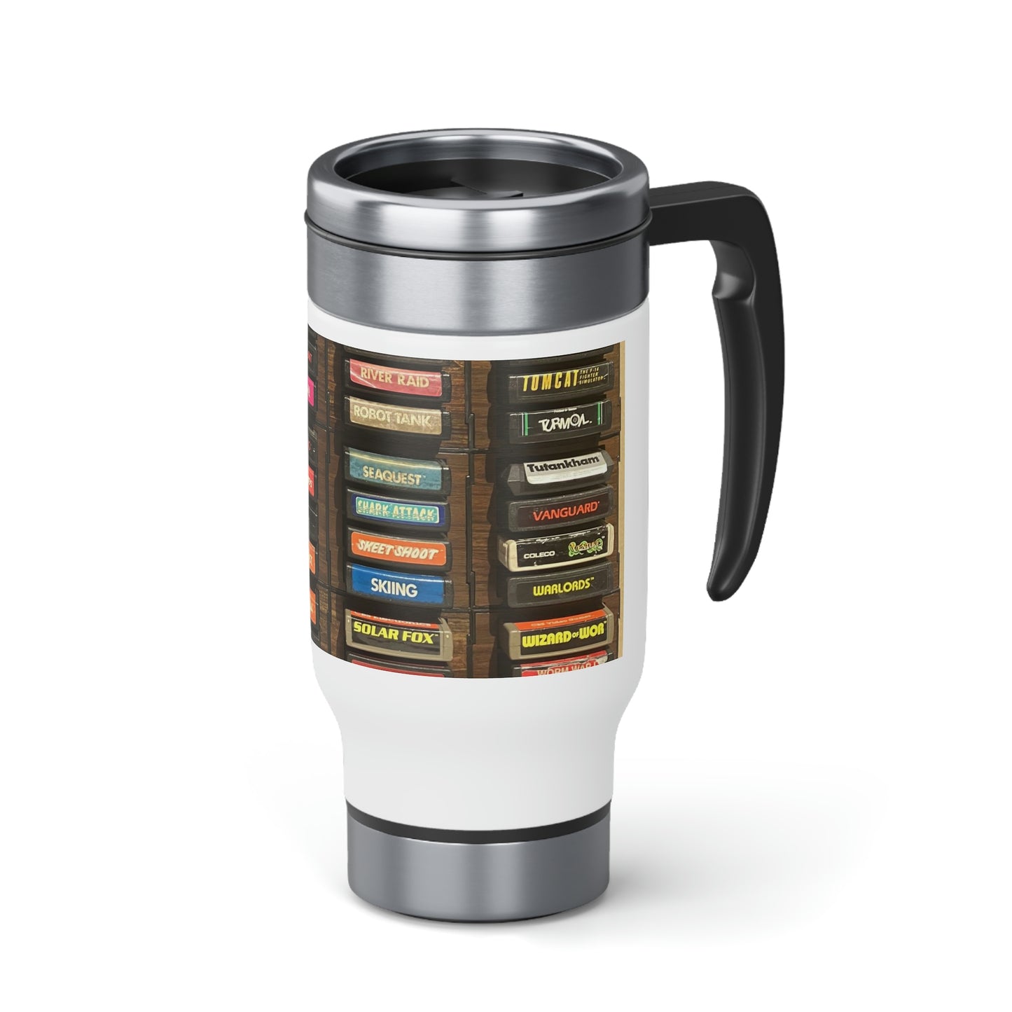 Atari 2600 Cartridges Travel Mug with Handle, 14oz