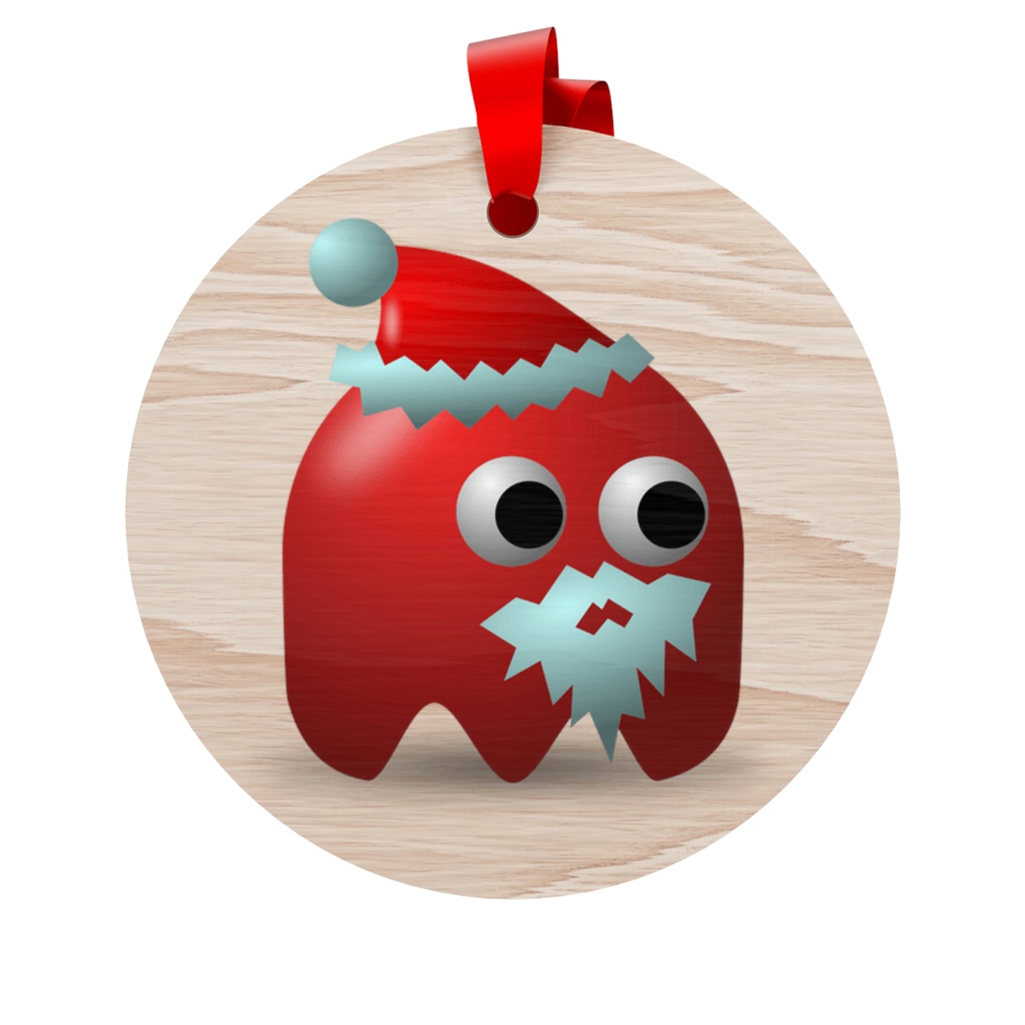 Santa Ghost Pac Man Style Wooden Christmas Ornaments