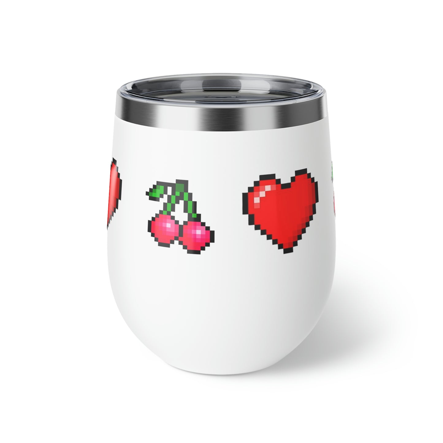 Hearts and Cherries 8 Bit Style Copper Vacuum Insulated Cup, 12oz