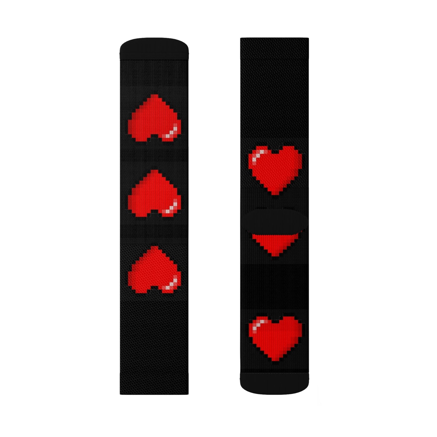 Hearts 8 Bit Style Sublimation Black Socks