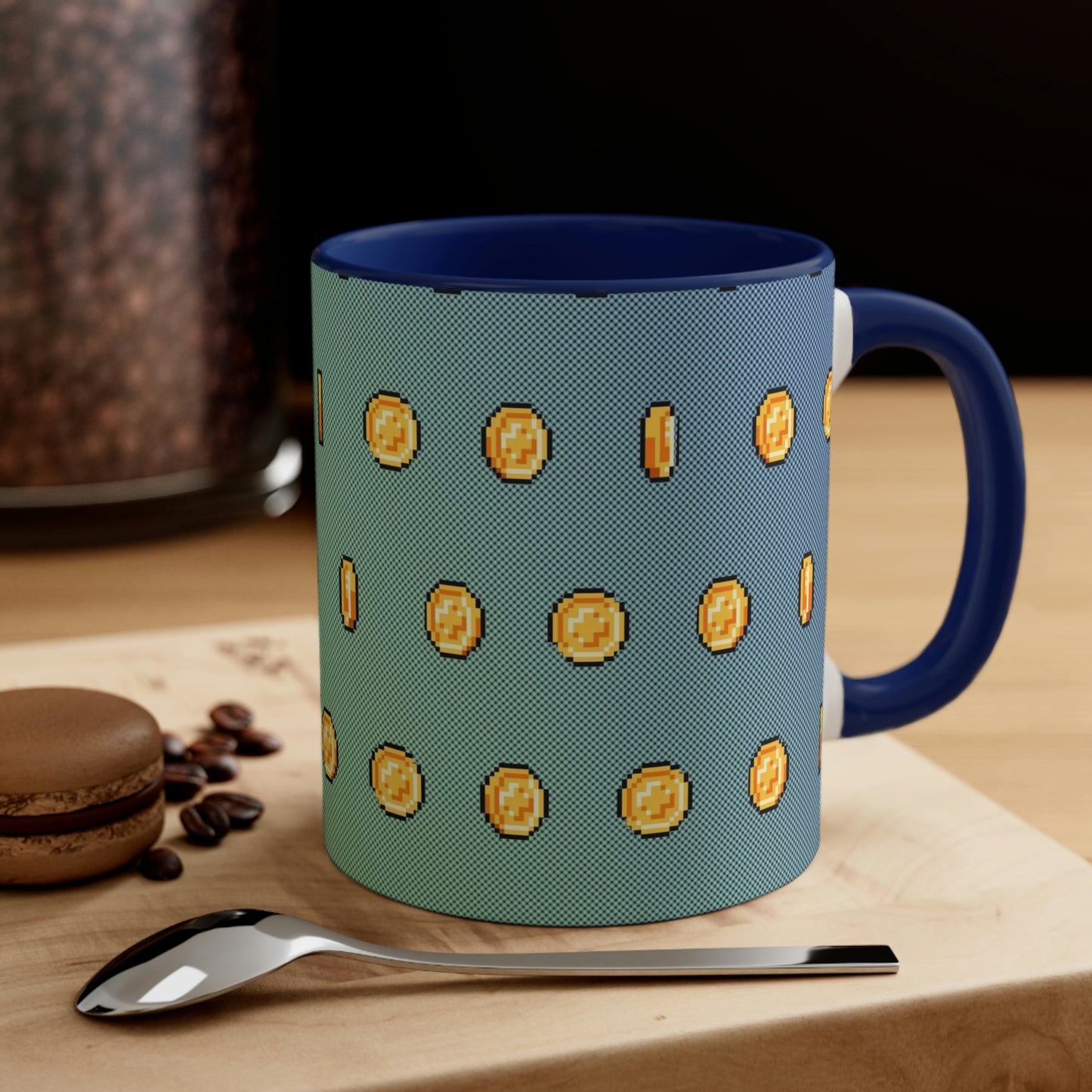 Video Game Style Retro Coins Accent Coffee Mug, 11oz