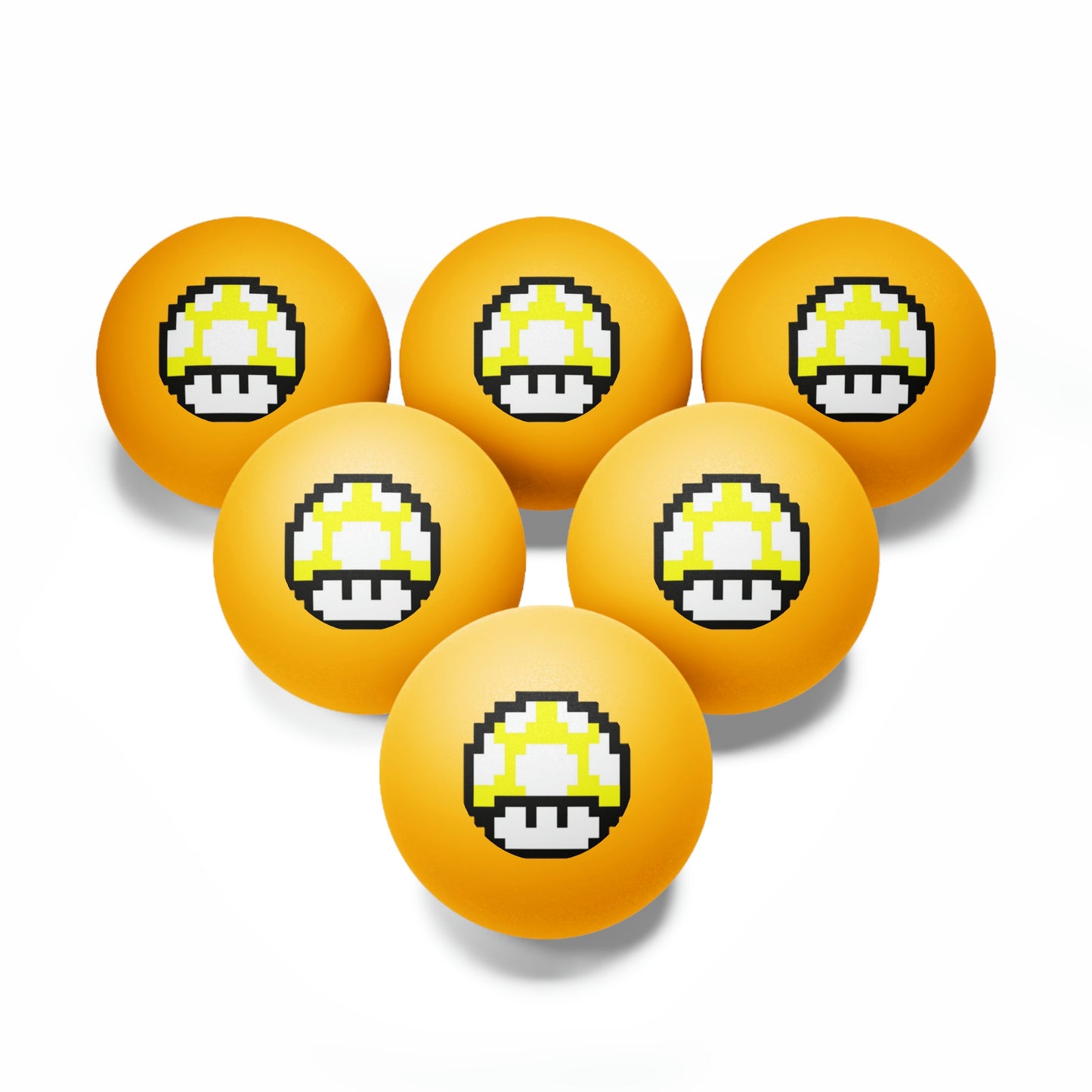 Yellow Mushroom 8 Bit Style Ping Pong Balls, 6 pcs