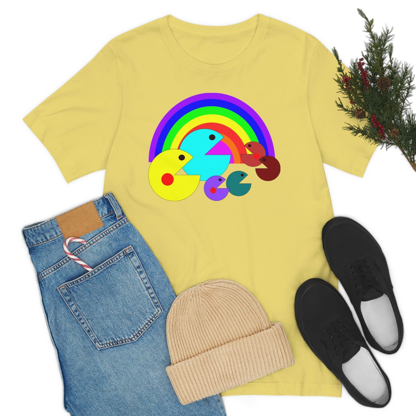 Pac Man Style Rainbow Unisex Jersey Short Sleeve Tee