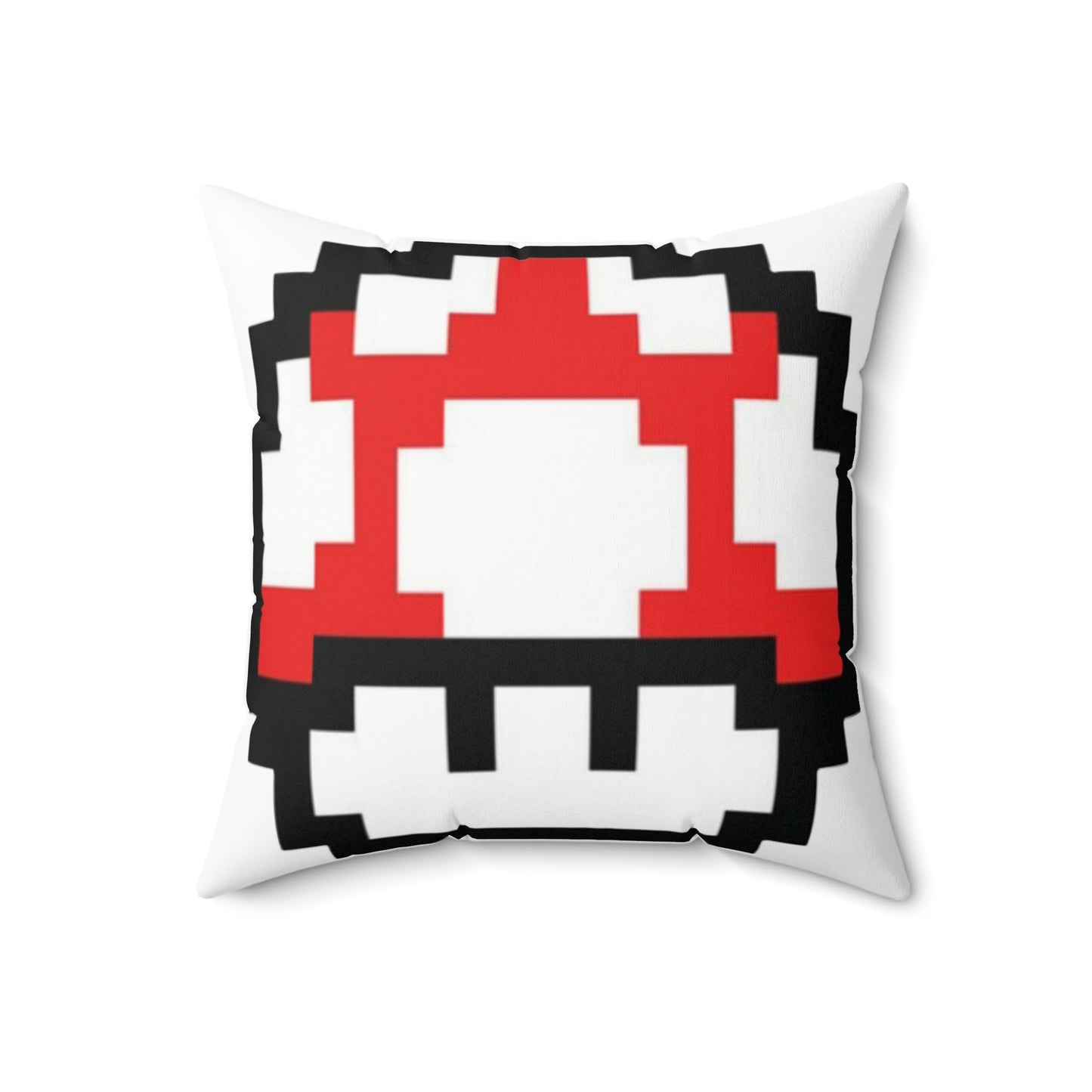 Retro Red & Green 8 Bit Mushrooms Spun Polyester Square Pillow