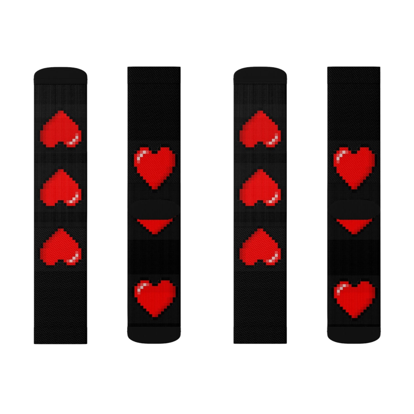 Hearts 8 Bit Style Sublimation Black Socks