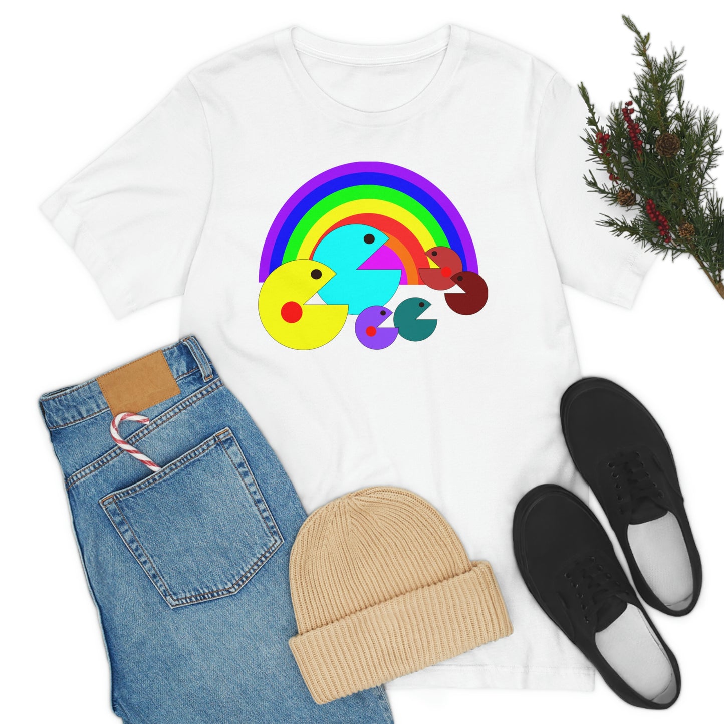 Pac Man Style Rainbow Unisex Jersey Short Sleeve Tee