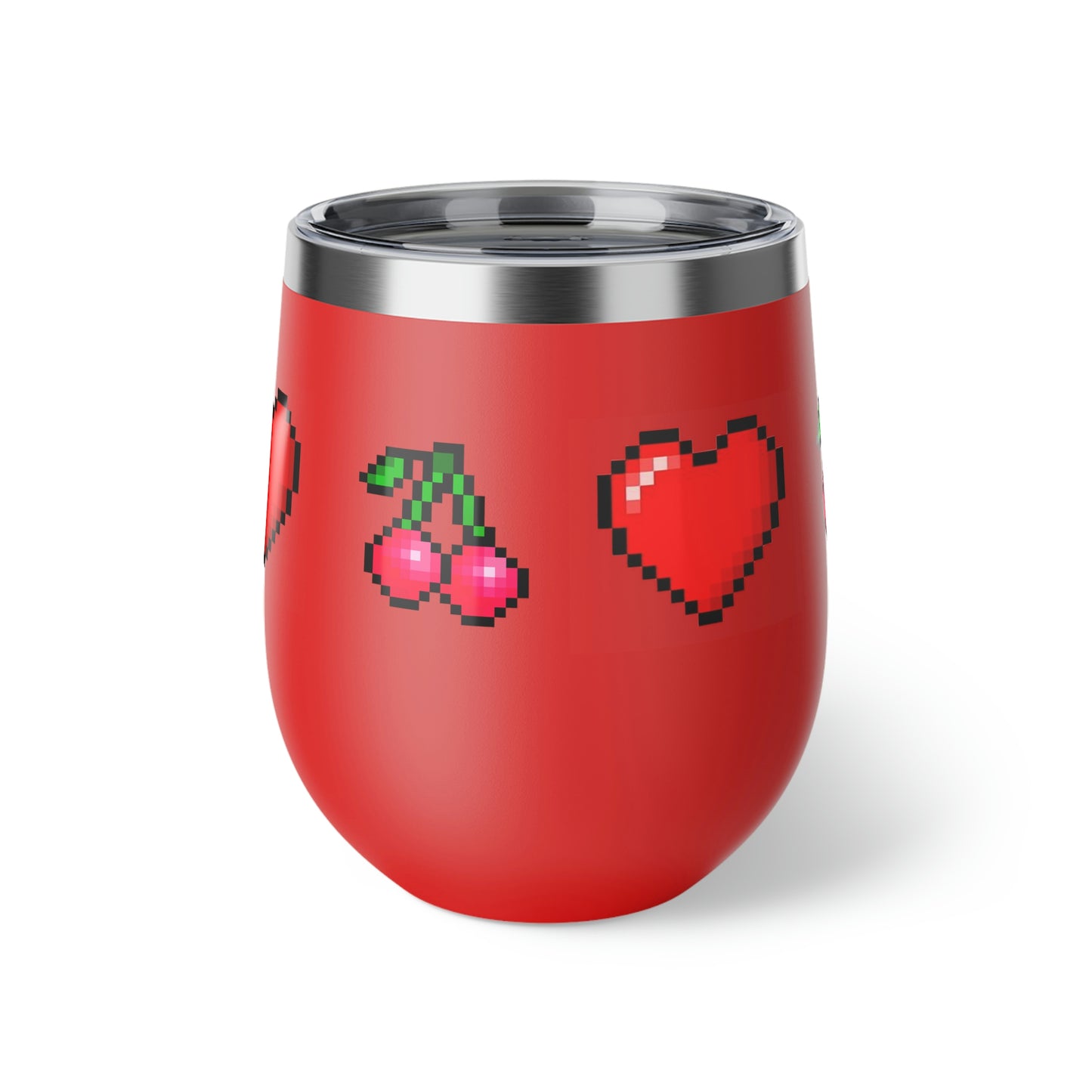 Hearts and Cherries 8 Bit Style Copper Vacuum Insulated Cup, 12oz