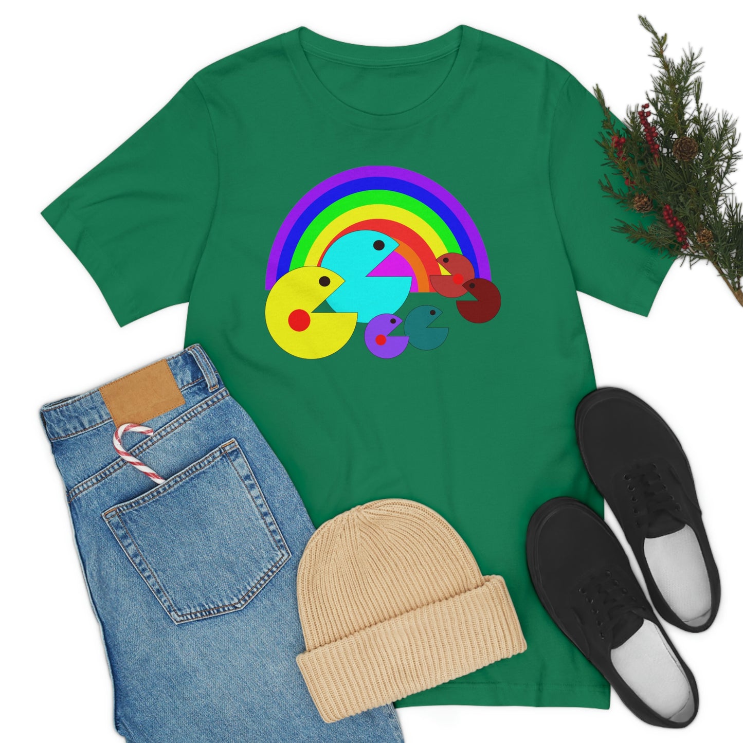 Pac Man Style Rainbow Unisex Jersey Short Sleeve Tee