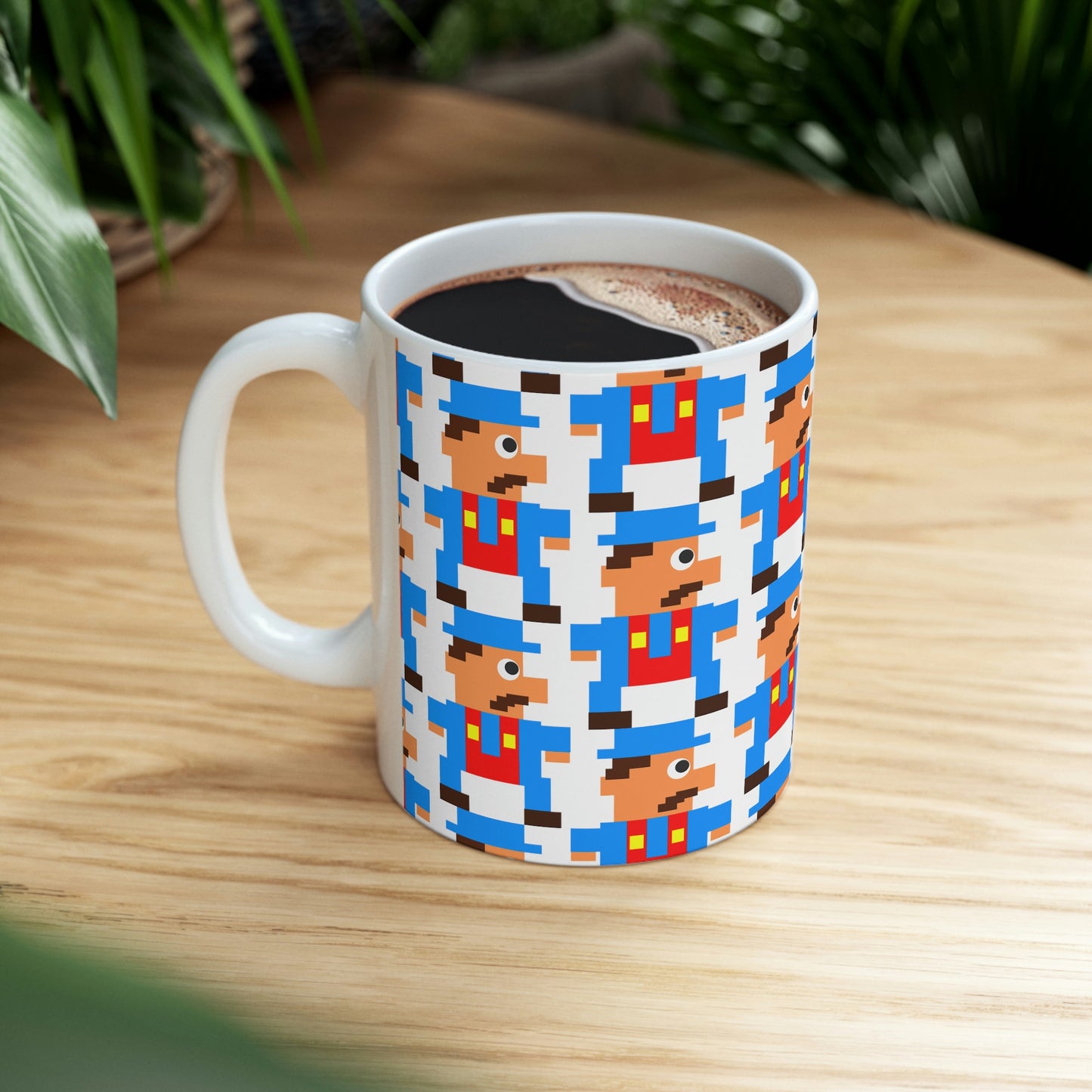 Video Game Style Blue 8 Bit Character Ceramic Mug 11oz