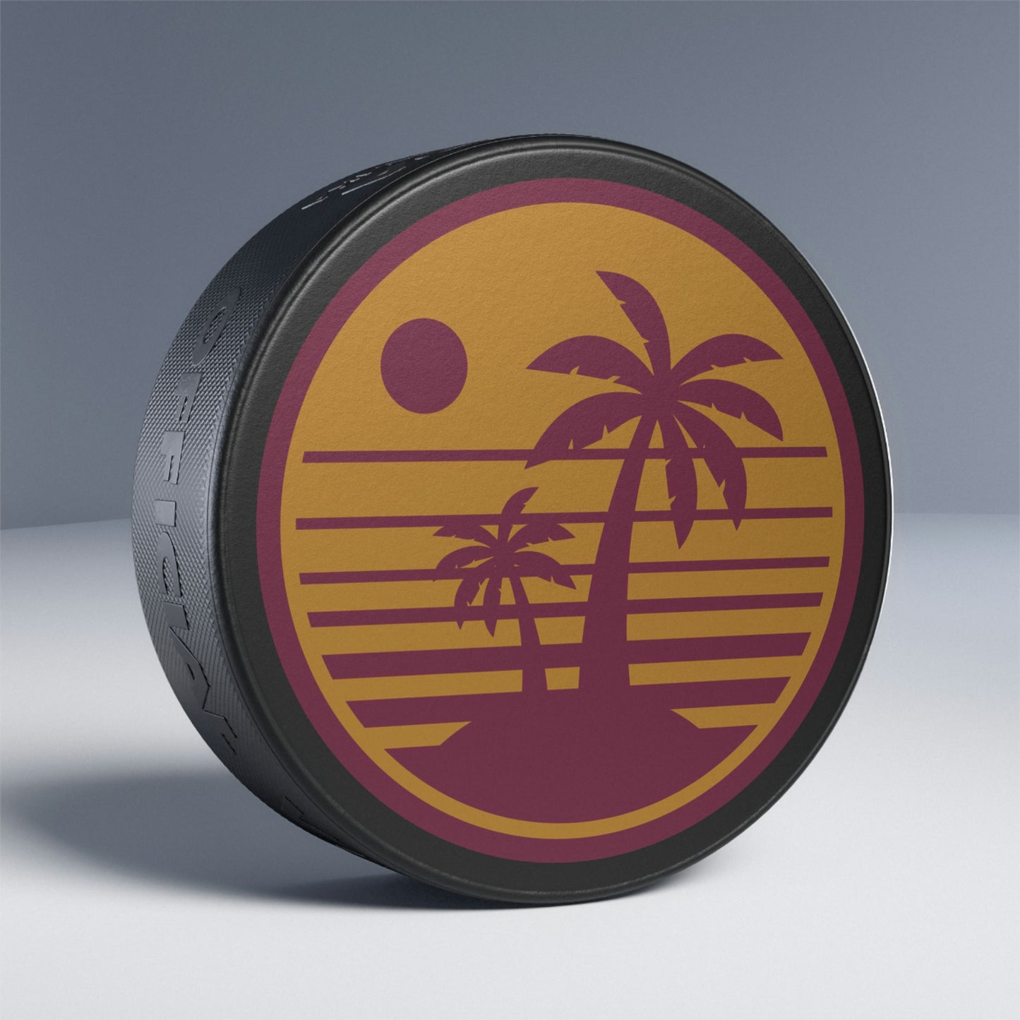 Retro Sunset Beach Hockey Puck