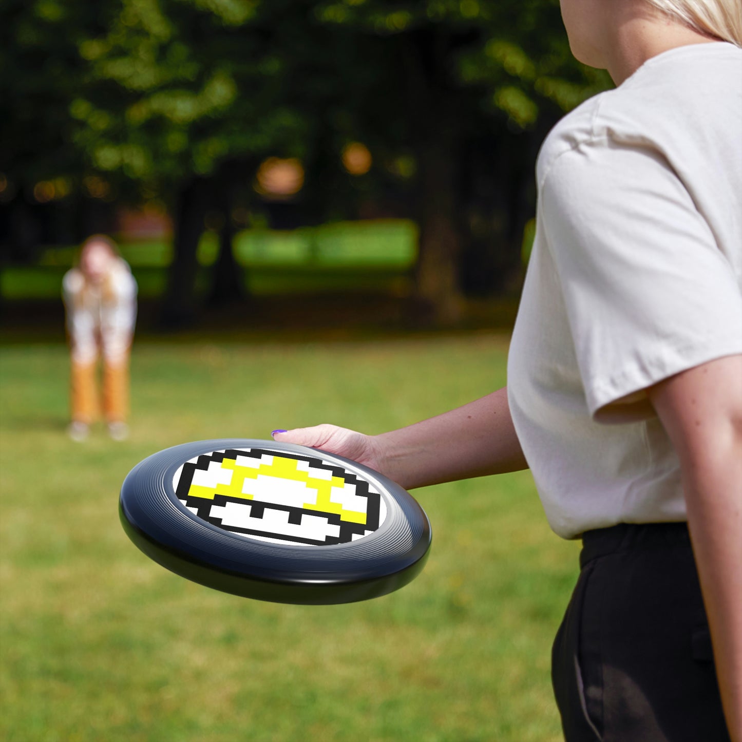 Yellow 8 Bit Style Mushroom Wham-O Frisbee