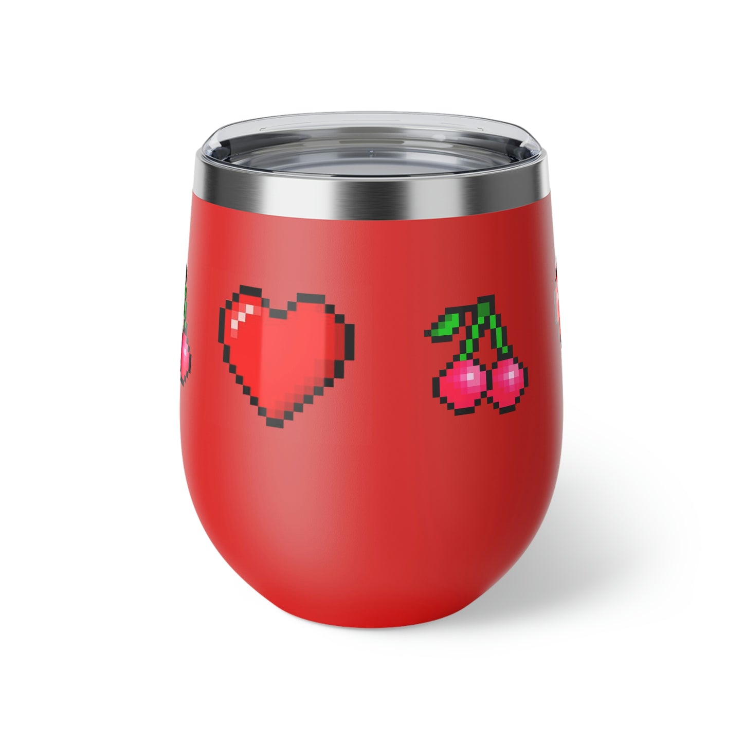 Hearts and Cherries 8 Bit Style Copper Vacuum Insulated Cup, 12oz