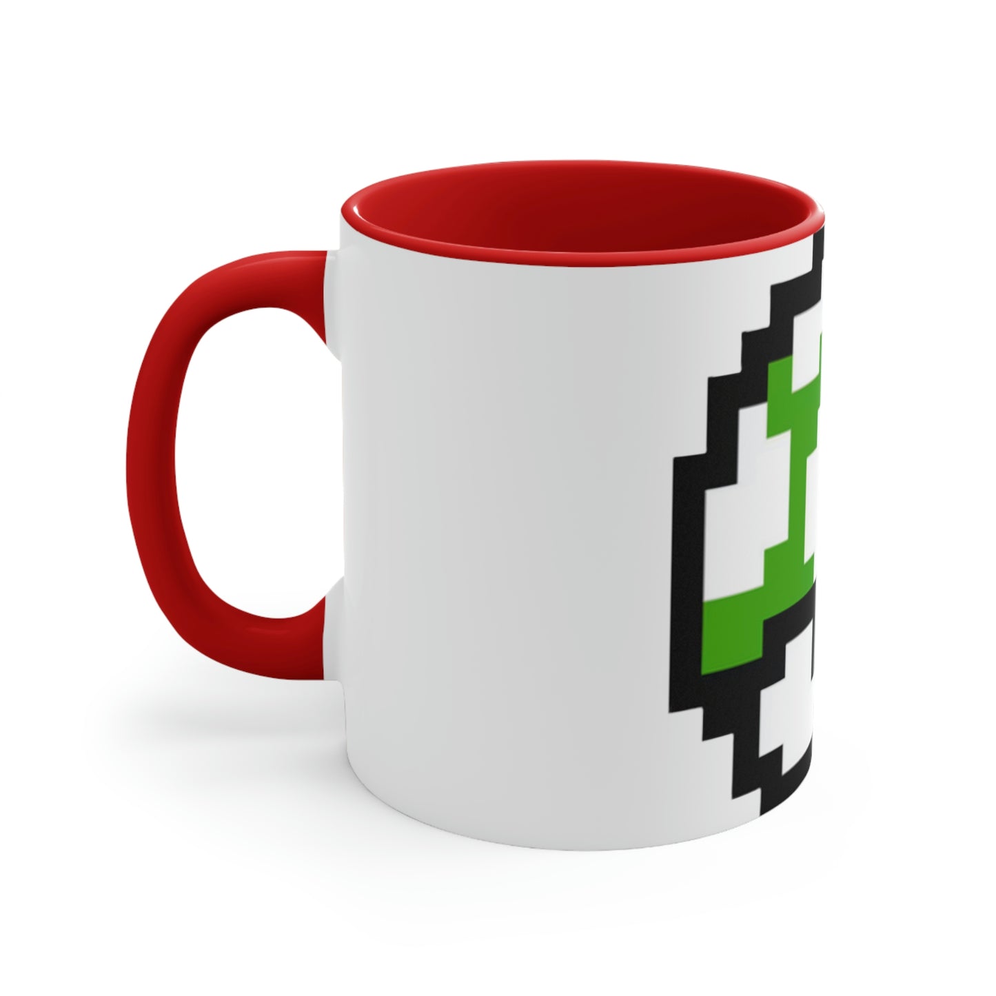 Mushroom 8 Bit Style 1UP Green Accent Coffee Mug, 11oz