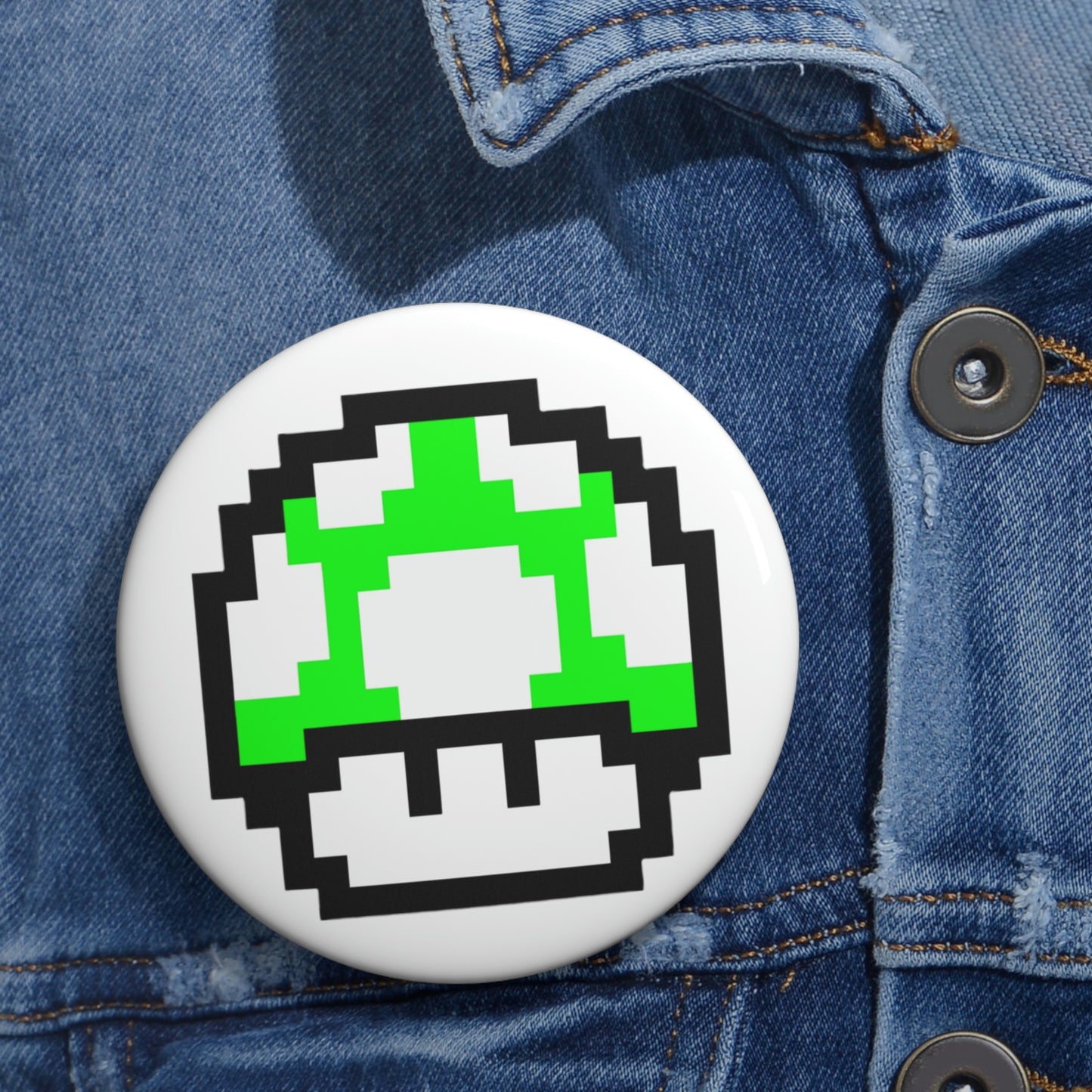 Mushroom 1 UP 8 Bit Style Custom Pin Buttons