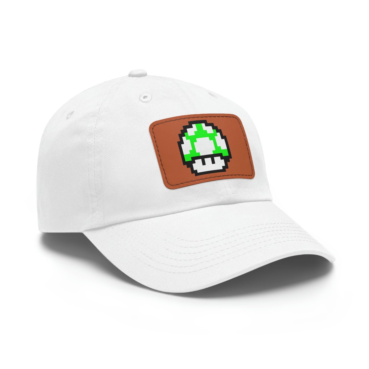 Mushroom 1 UP 8 Bit Style Dad Hat with Leather Patch