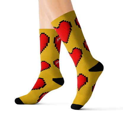 Hearts 8 Bit Style Sublimation Black Socks