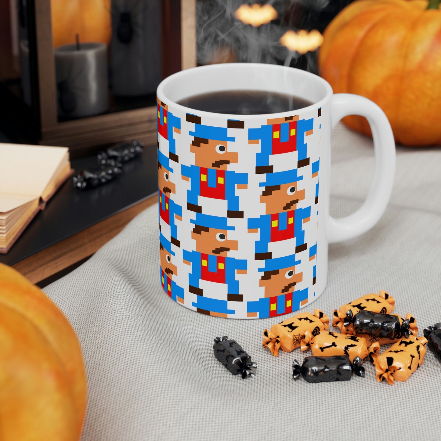 Video Game Style Blue 8 Bit Character Ceramic Mug 11oz