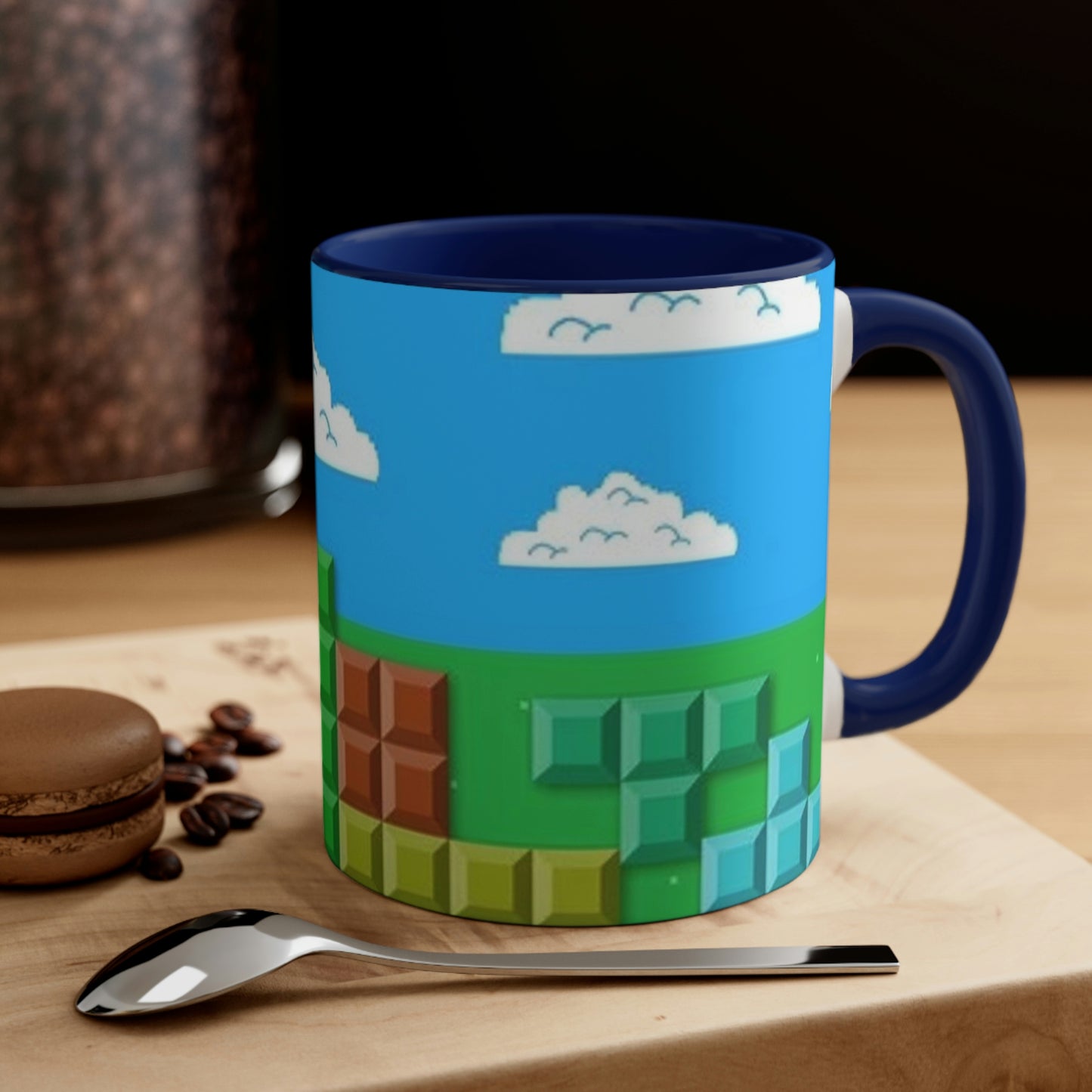 Video Game Tetris Style Scenic Background Accent Coffee Mug, 11oz