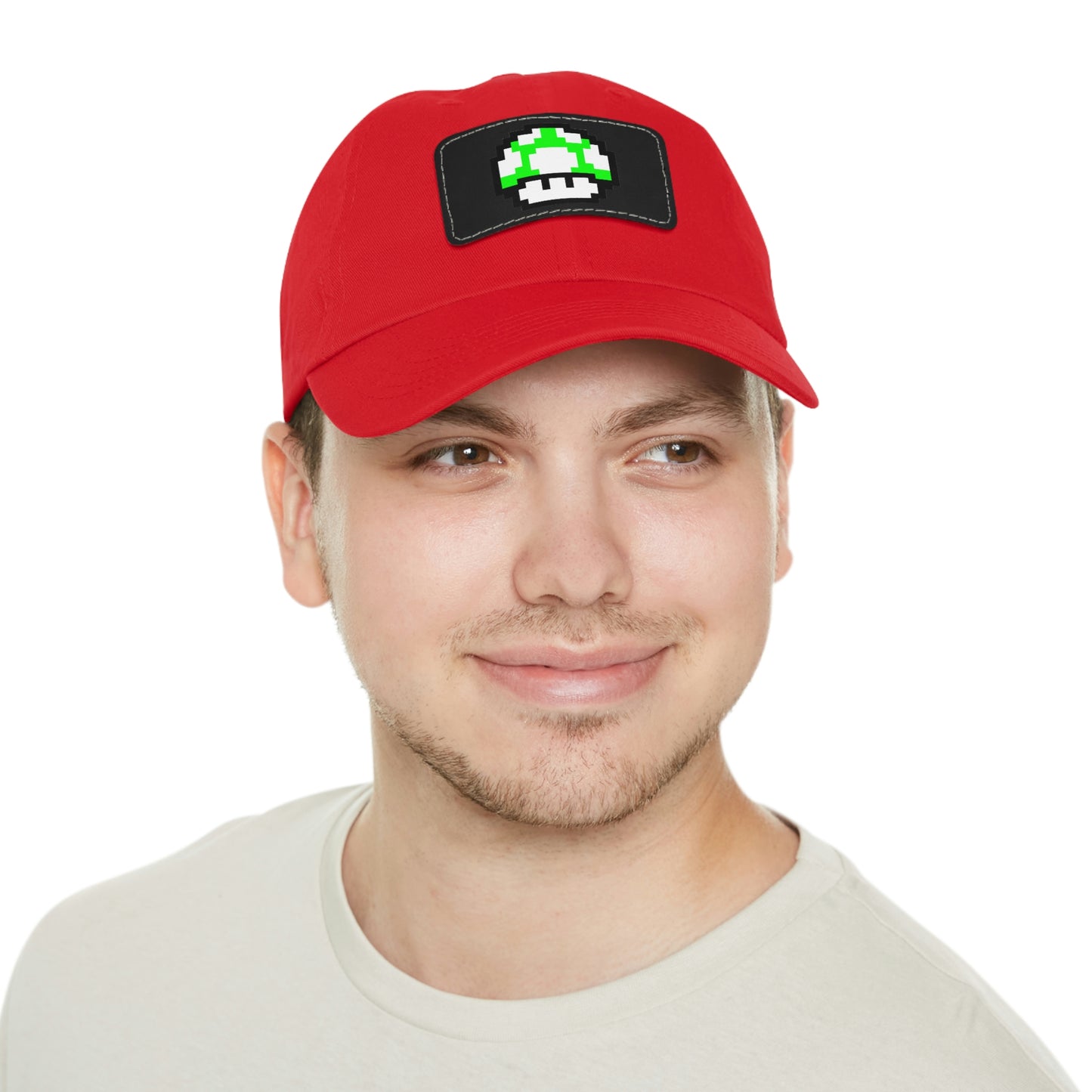 Mushroom 1 UP 8 Bit Style Dad Hat with Leather Patch