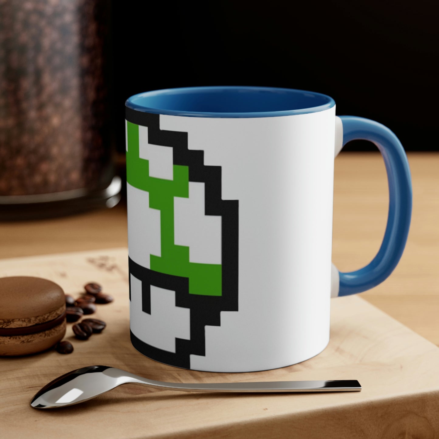 Mushroom 8 Bit Style 1UP Green Accent Coffee Mug, 11oz