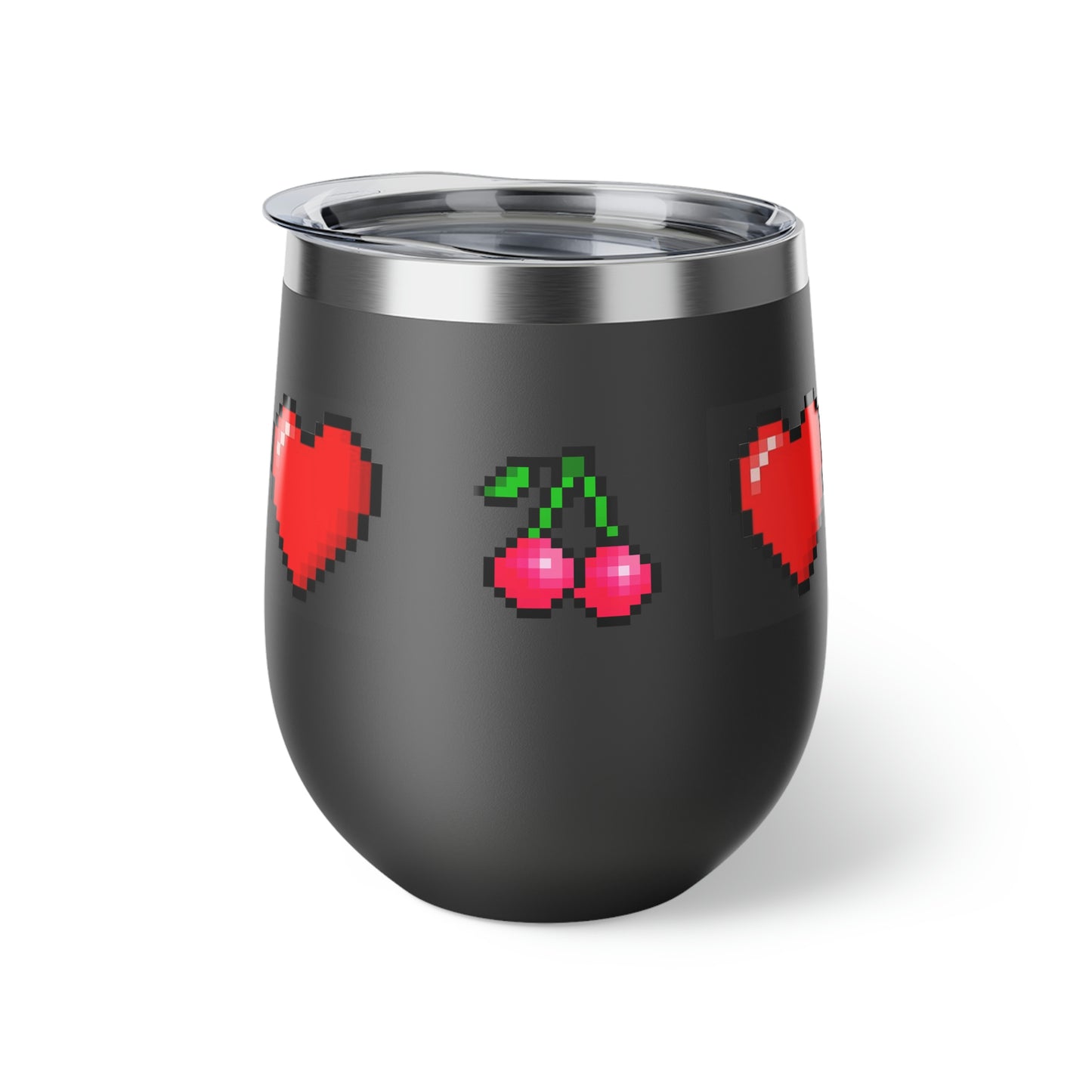 Hearts and Cherries 8 Bit Style Copper Vacuum Insulated Cup, 12oz