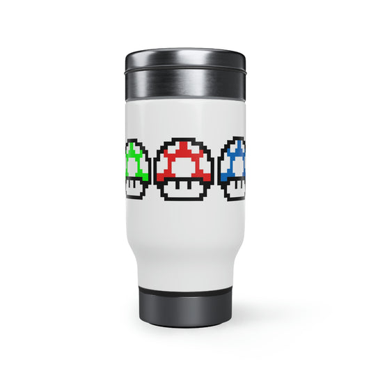 Mushrooms Retro 8 Bit Set Stainless Steel Travel Mug with Handle, 14oz