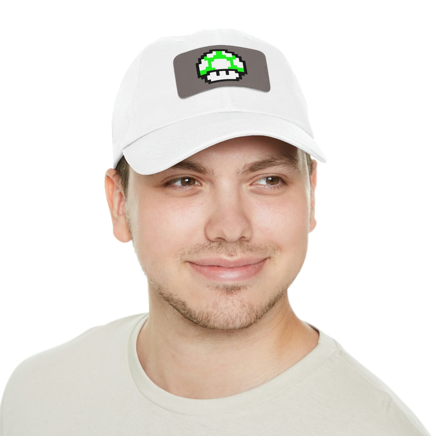 Mushroom 1 UP 8 Bit Style Dad Hat with Leather Patch