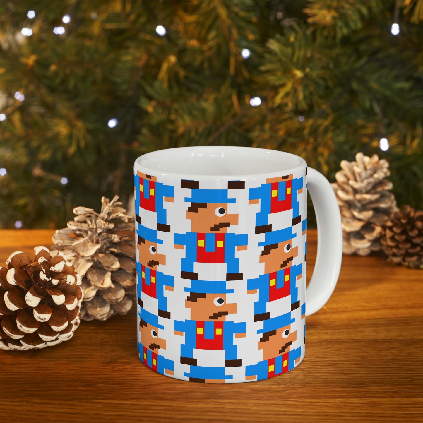 Video Game Style Blue 8 Bit Character Ceramic Mug 11oz